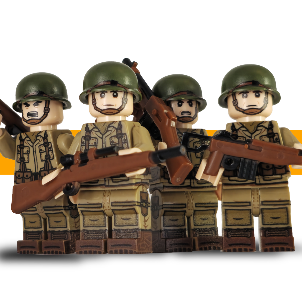 Squad_of_4_101st_Airborne_WW2_Lego_Army_Minifigure_Front_D