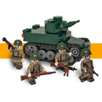 American WW2 combat pack with an M3 Stuart LEGO-compatible tank and four LEGO-compatible US Airborne minifigures