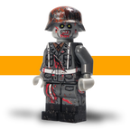 German WW2 zombie minifigure in rusted Stahlhelm with snarling teeth