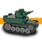 M3 Stuart WW2 LEGO-compatible tank in green, showing its turret, tracks and front hull